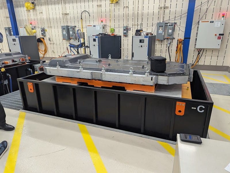 A pack under test at Stellantis' battery lab